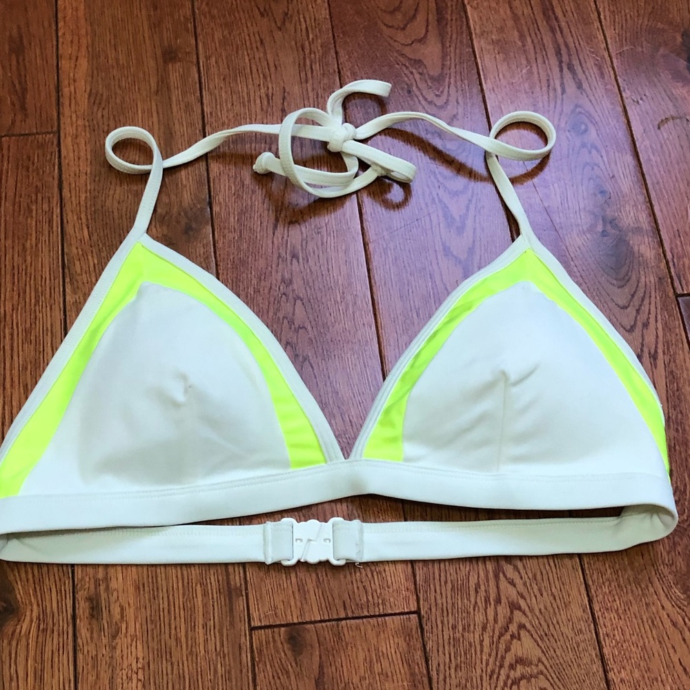 White with yellow neon detail bathing suit top